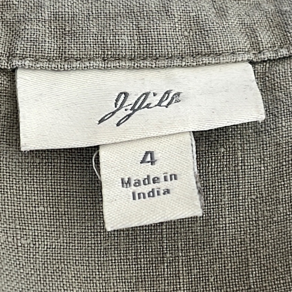 J. Jill Women Dress‎ 100% Linen Size 4 Kha Tan Green Popover 3/4 Sleeve Pockets - Picture 3 of 13